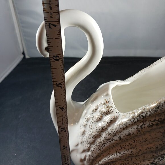 Vintage MCM Porcelain Swan Planter Figurine Gold & White Vase - Picture 9 of 11